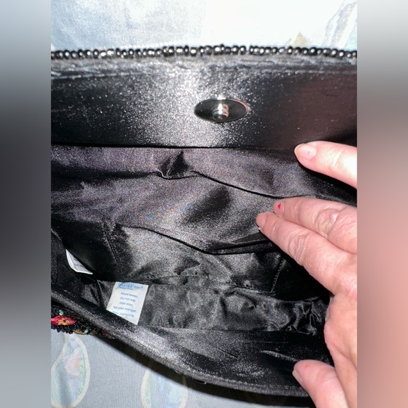 Black Floral Beaded Shoulder Bag by SOL and Mer - Picture 8 of 9